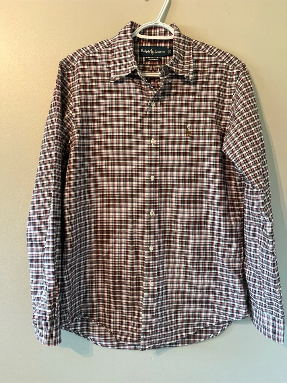 Men’s Ralph Lauren Custom Fit Blue Red Plaid Long Sleeve Button Up Shirt Small